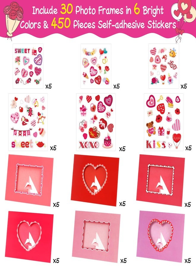 STEFORD 30 Sets Valentine Picture Frame Craft Kits, DIY Photo Crafts Frame with Valentine's Day Stickers for Kids Home Party Decoration Favors School Classroom Art Activities - Image 2